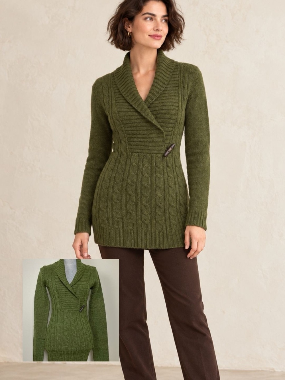 Olive Green Women's Knit Sweater Tunic Dress? Long Sleeve V Neck.